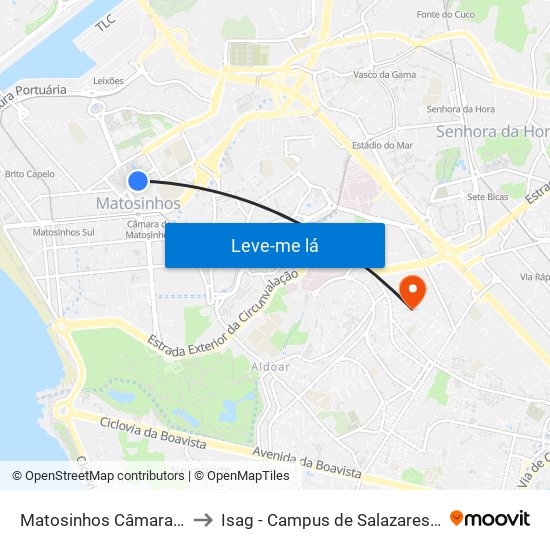 Matosinhos Câmara (Matc1) to Isag - Campus de Salazares / Ramalde map