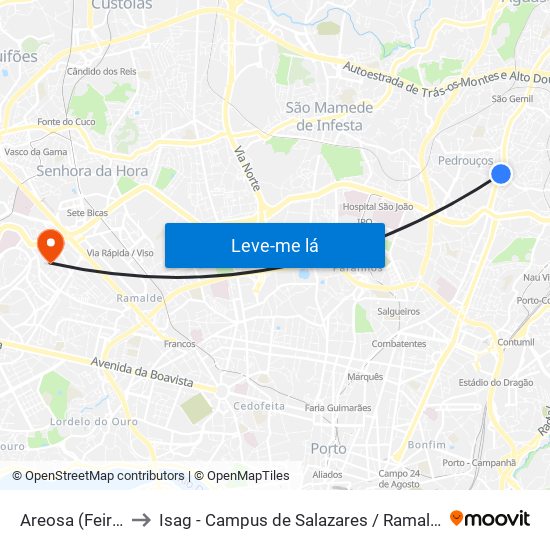 Areosa (Feira) to Isag - Campus de Salazares / Ramalde map