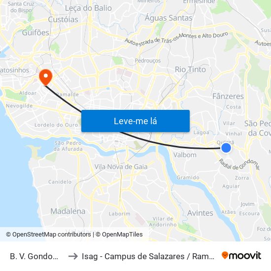 B. V. Gondomar to Isag - Campus de Salazares / Ramalde map