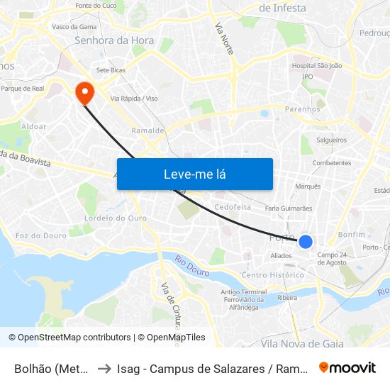 Bolhão (Metro) to Isag - Campus de Salazares / Ramalde map