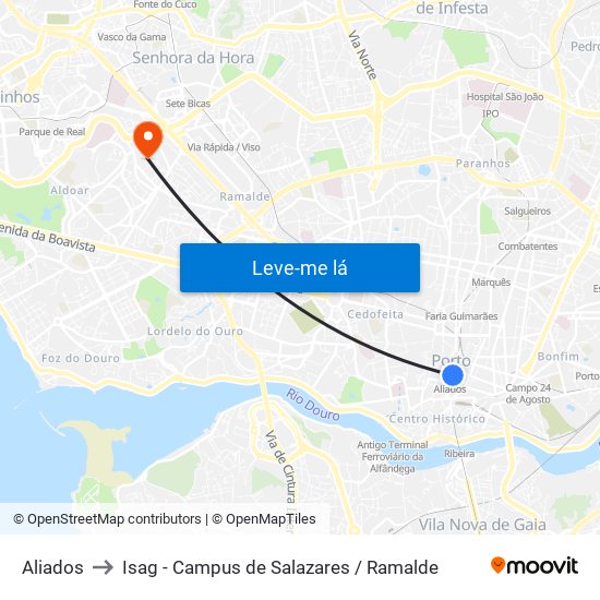 Aliados to Isag - Campus de Salazares / Ramalde map
