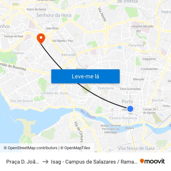 Praça D. João I to Isag - Campus de Salazares / Ramalde map