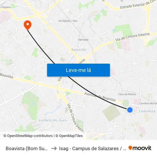 Boavista (Bom Sucesso) to Isag - Campus de Salazares / Ramalde map