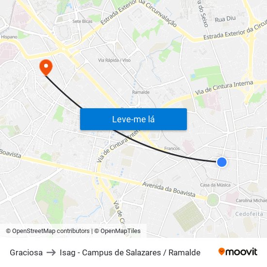 Graciosa to Isag - Campus de Salazares / Ramalde map