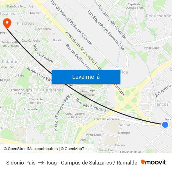 Sidónio Pais to Isag - Campus de Salazares / Ramalde map