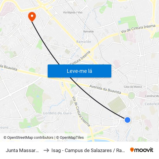 Junta Massarelos to Isag - Campus de Salazares / Ramalde map