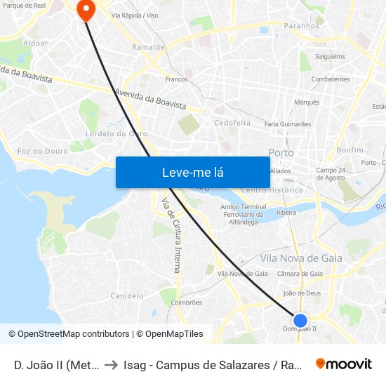 D. João II (Metro) to Isag - Campus de Salazares / Ramalde map