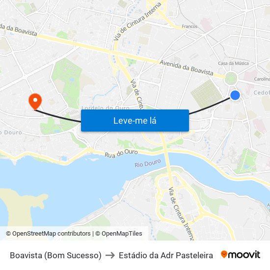 Boavista (Bom Sucesso) to Estádio da Adr Pasteleira map