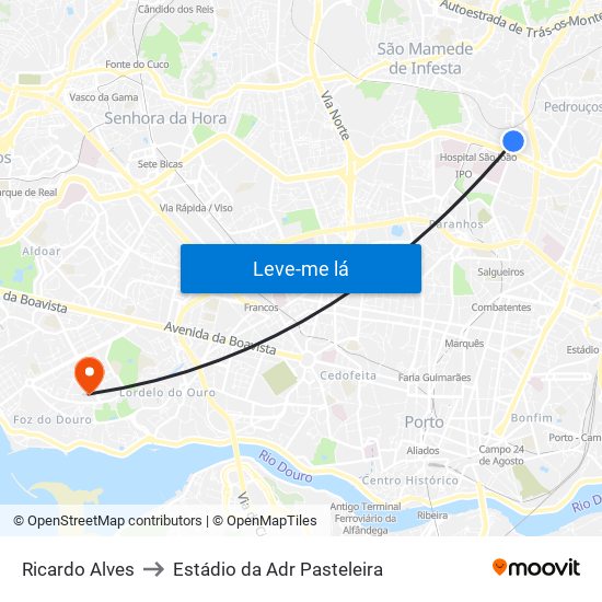 Ricardo Alves to Estádio da Adr Pasteleira map