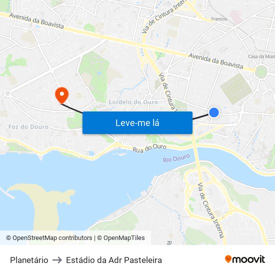 Planetário to Estádio da Adr Pasteleira map