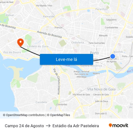 Campo 24 de Agosto to Estádio da Adr Pasteleira map