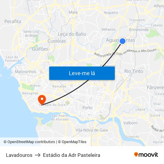 Lavadouros to Estádio da Adr Pasteleira map