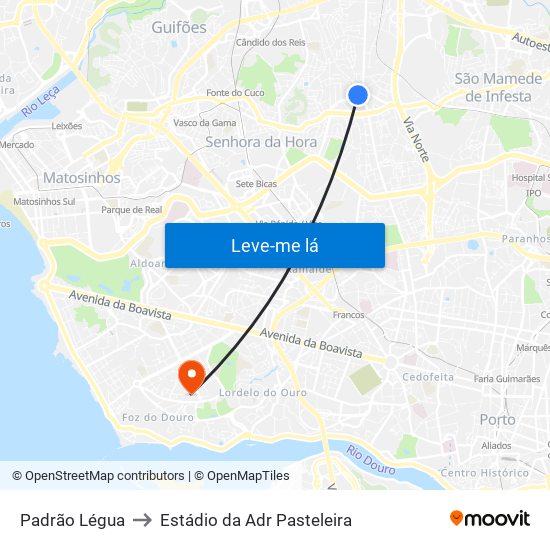 Padrão Légua to Estádio da Adr Pasteleira map
