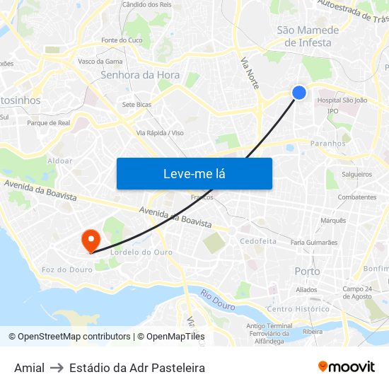 Amial to Estádio da Adr Pasteleira map