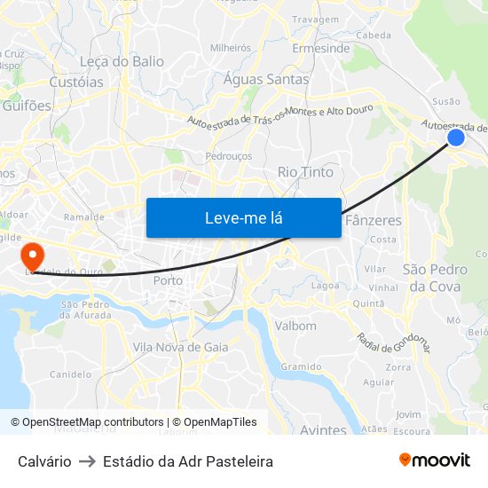 Calvário to Estádio da Adr Pasteleira map