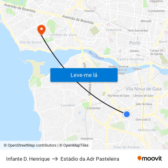 Infante D. Henrique to Estádio da Adr Pasteleira map