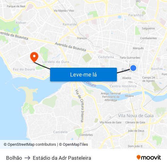 Bolhão to Estádio da Adr Pasteleira map
