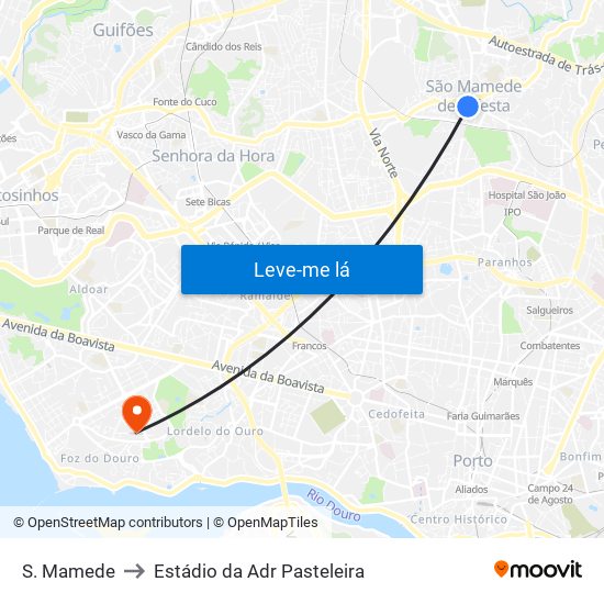 S. Mamede to Estádio da Adr Pasteleira map