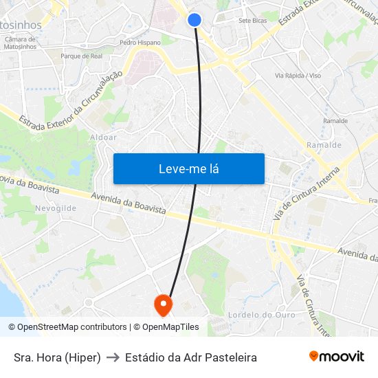 Sra. Hora (Hiper) to Estádio da Adr Pasteleira map