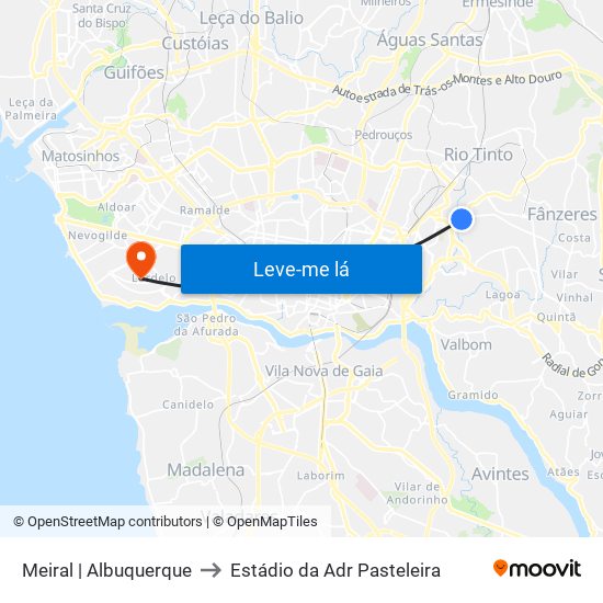 Meiral | Albuquerque to Estádio da Adr Pasteleira map