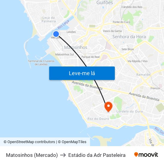 Matosinhos (Mercado) to Estádio da Adr Pasteleira map