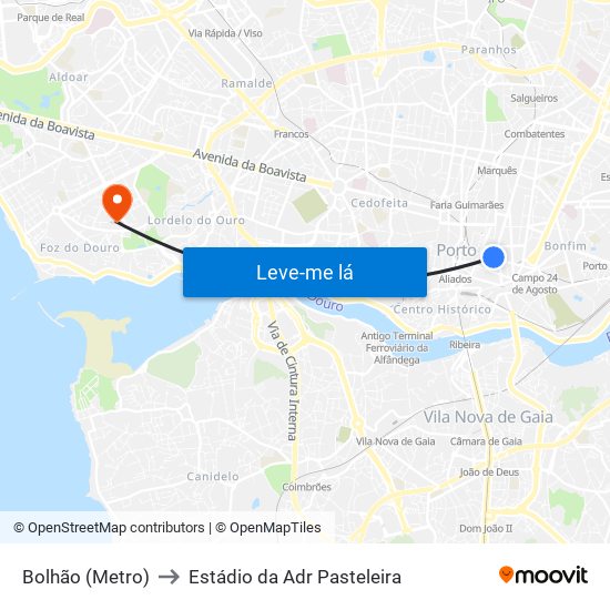 Bolhão (Metro) to Estádio da Adr Pasteleira map