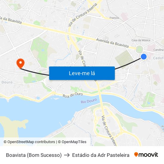 Boavista (Bom Sucesso) to Estádio da Adr Pasteleira map