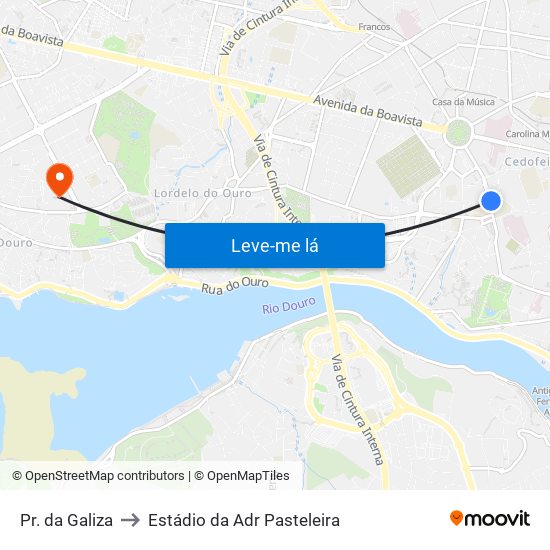 Pr. da Galiza to Estádio da Adr Pasteleira map