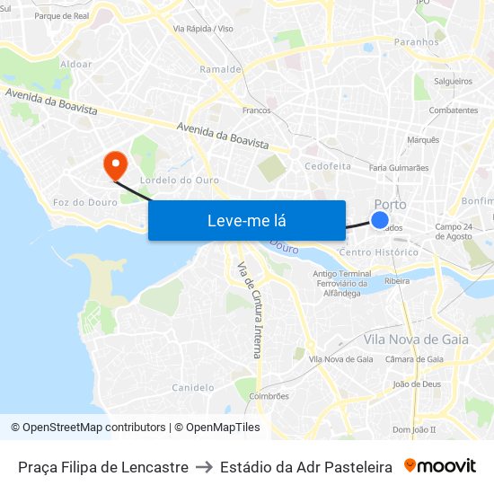 Praça Filipa de Lencastre to Estádio da Adr Pasteleira map