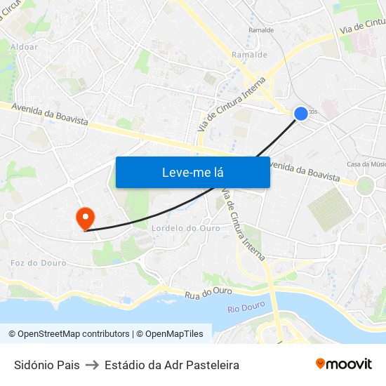 Sidónio Pais to Estádio da Adr Pasteleira map