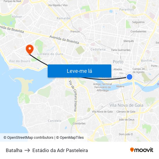 Batalha to Estádio da Adr Pasteleira map
