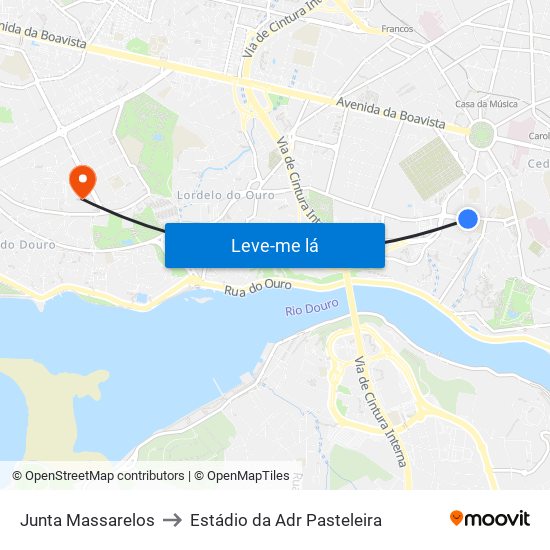 Junta Massarelos to Estádio da Adr Pasteleira map