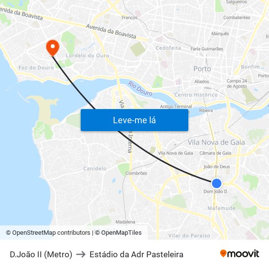 D.João II (Metro) to Estádio da Adr Pasteleira map