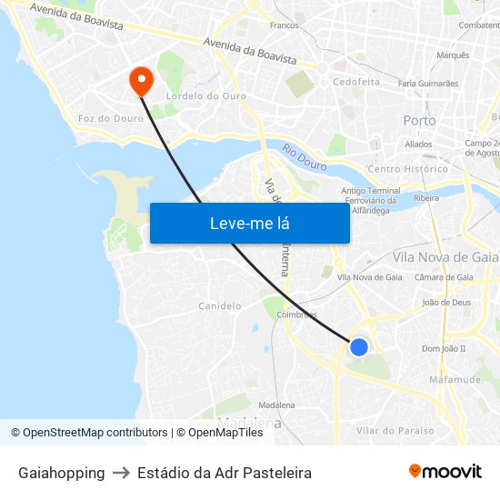 Gaiahopping to Estádio da Adr Pasteleira map