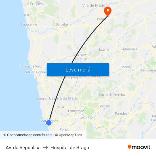 Av. da República to Hospital de Braga map
