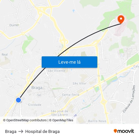 Braga to Hospital de Braga map