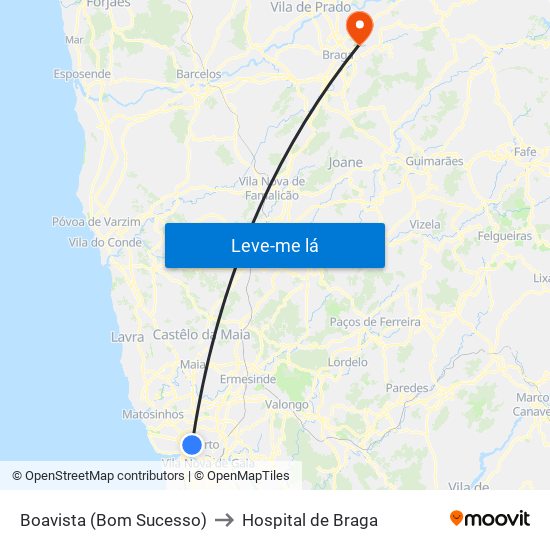 Boavista (Bom Sucesso) to Hospital de Braga map