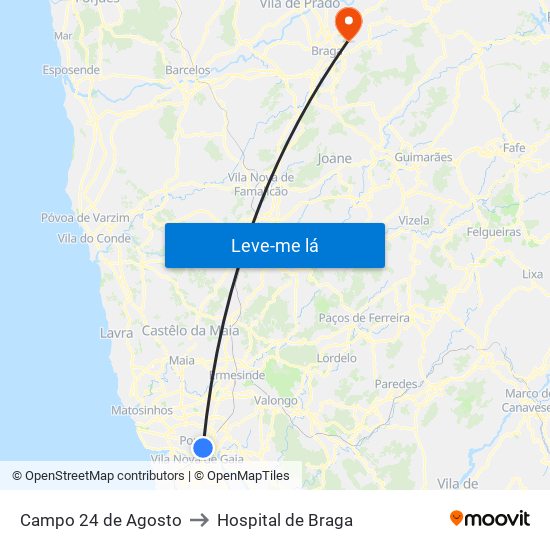 Campo 24 de Agosto to Hospital de Braga map