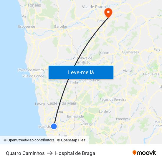 Quatro Caminhos to Hospital de Braga map