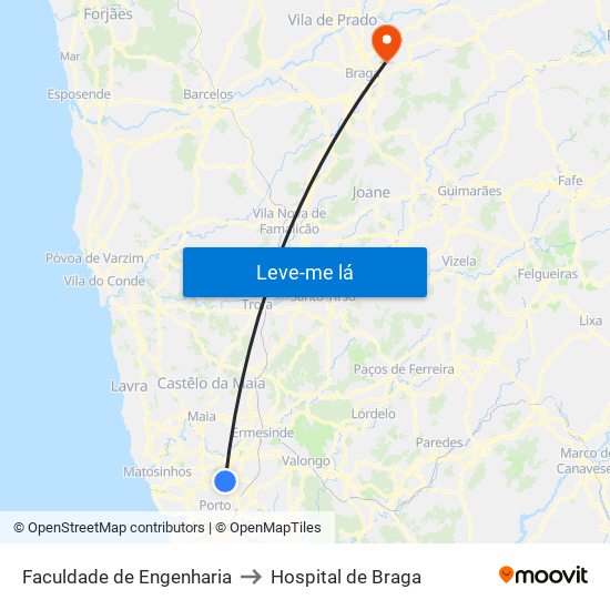 Faculdade de Engenharia to Hospital de Braga map