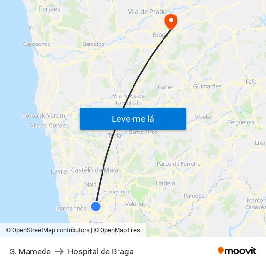 S. Mamede to Hospital de Braga map