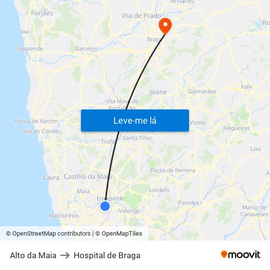 Alto da Maia to Hospital de Braga map