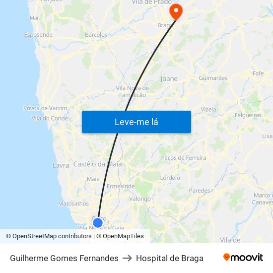 Guilherme Gomes Fernandes to Hospital de Braga map