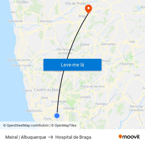 Meiral | Albuquerque to Hospital de Braga map