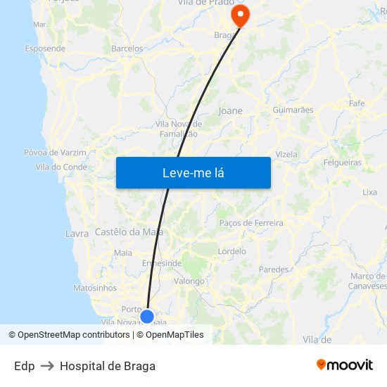 Edp to Hospital de Braga map