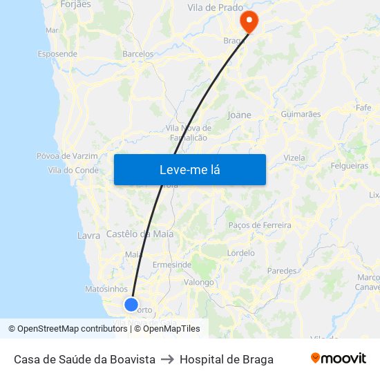 Casa de Saúde da Boavista to Hospital de Braga map