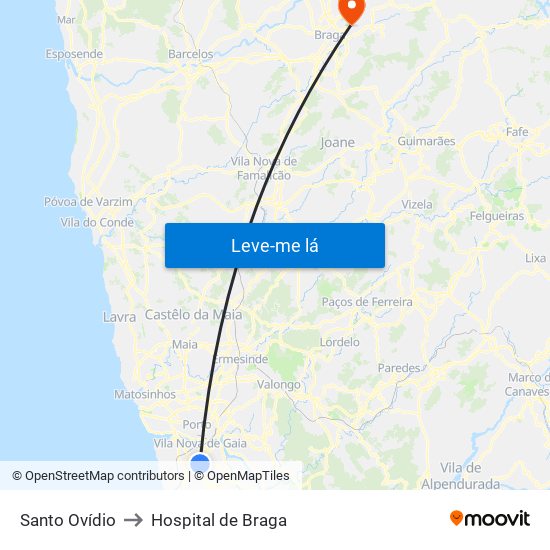 Santo Ovídio to Hospital de Braga map