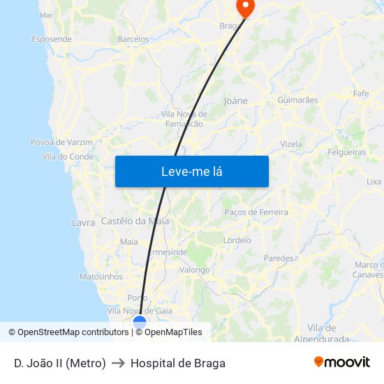 D. João II (Metro) to Hospital de Braga map