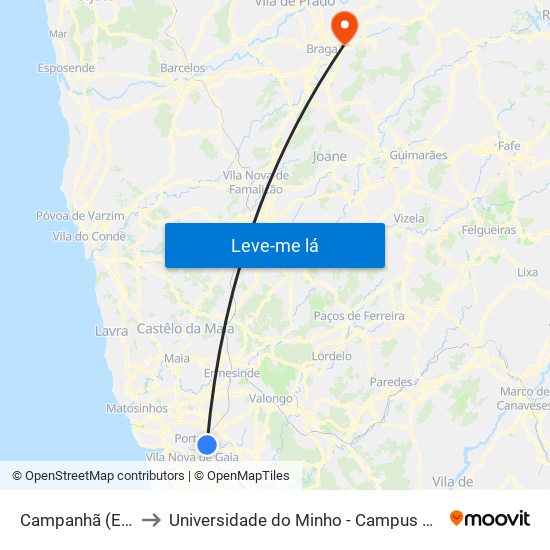 Campanhã (Estação) to Universidade do Minho - Campus de Gualtar / Braga map