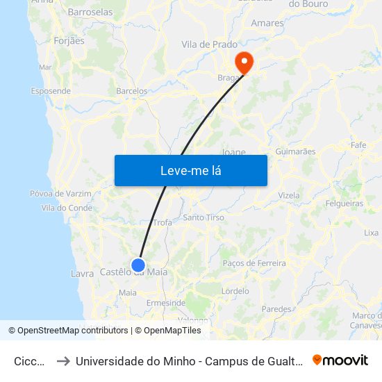 Ciccopn to Universidade do Minho - Campus de Gualtar / Braga map